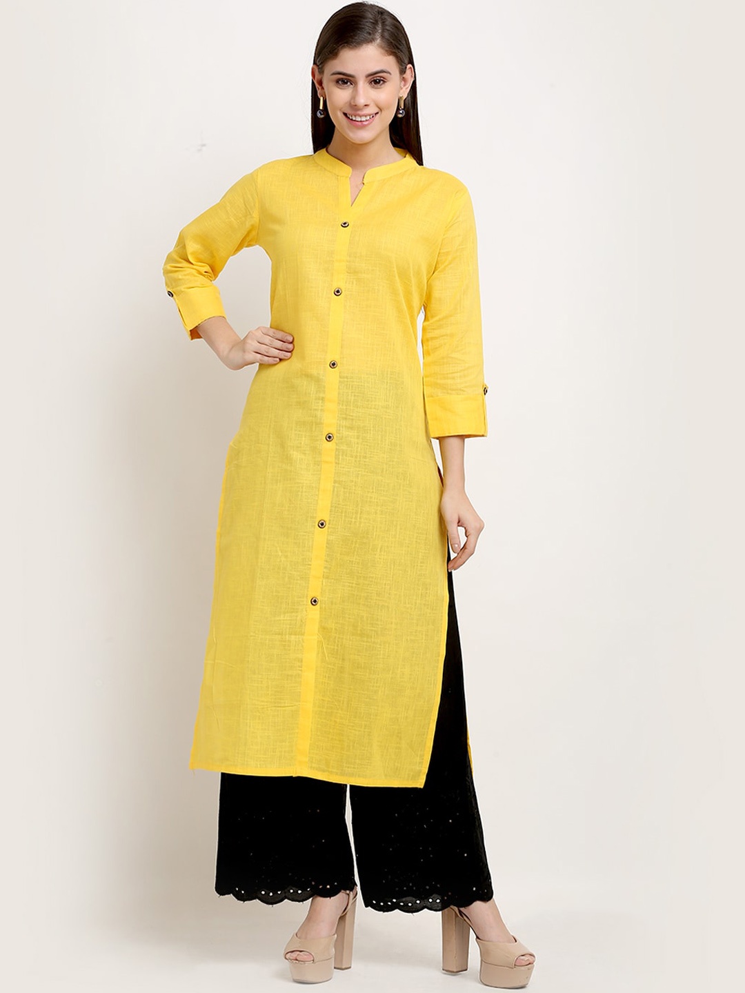 

GRACIT Women Yellow Regular Pure Cotton Kurta with Palazzos
