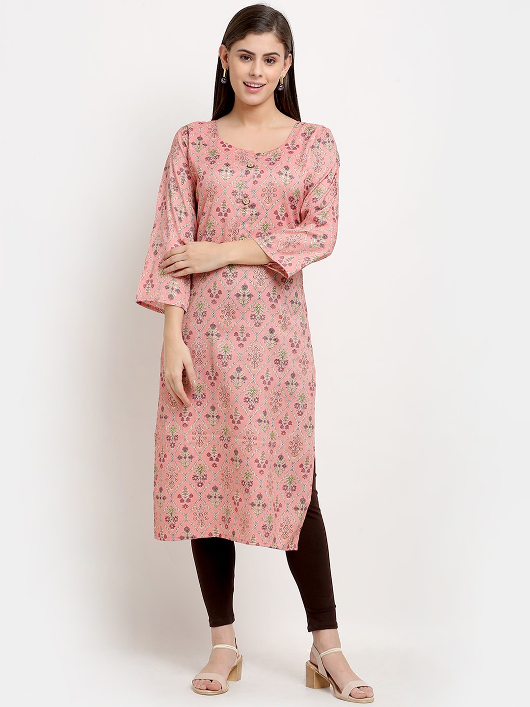 

GRACIT Women Pink & Black Ethnic Motifs Printed Regular Kurta with Leggings