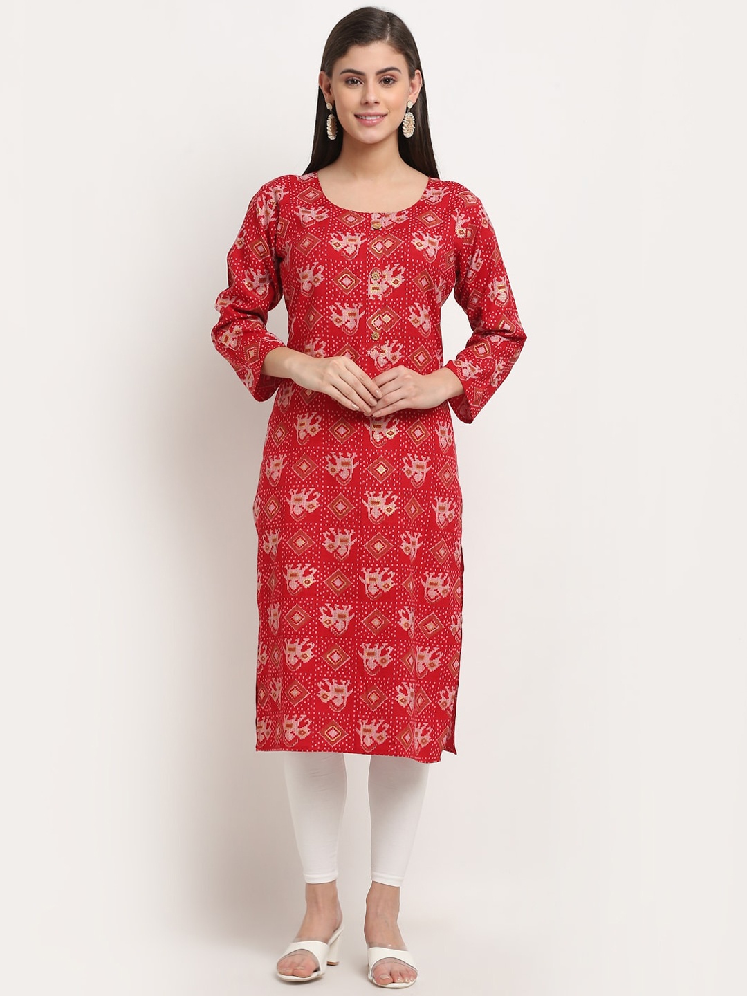 

GRACIT Women Red Geometric Printed Regular Kurta with Trousers