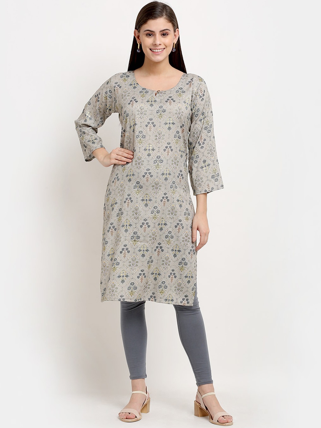 

GRACIT Women Grey Floral Printed Regular Kurta with Trousers