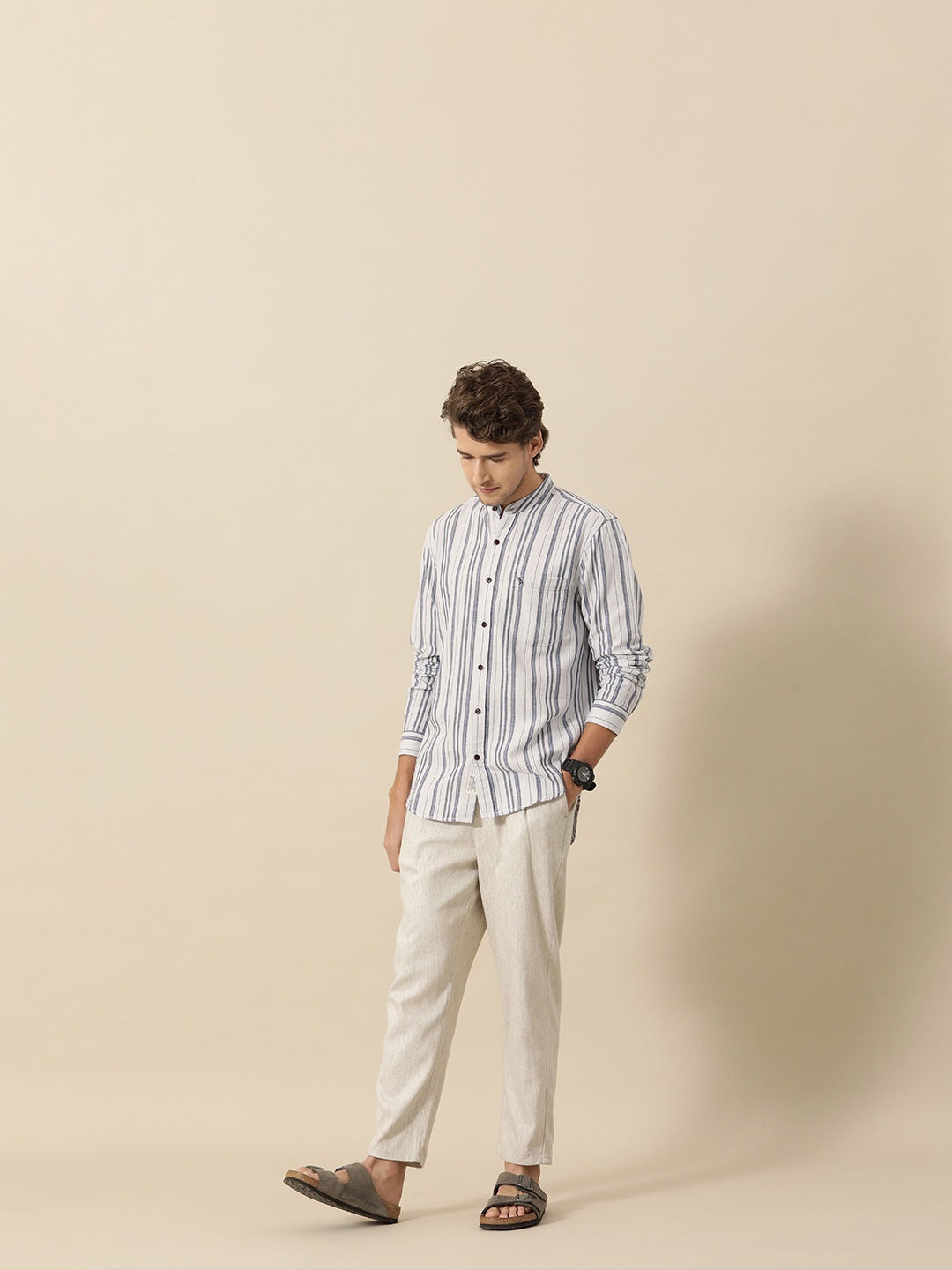 

Mr Bowerbird Men White Tailored Fit Striped Casual Shirt