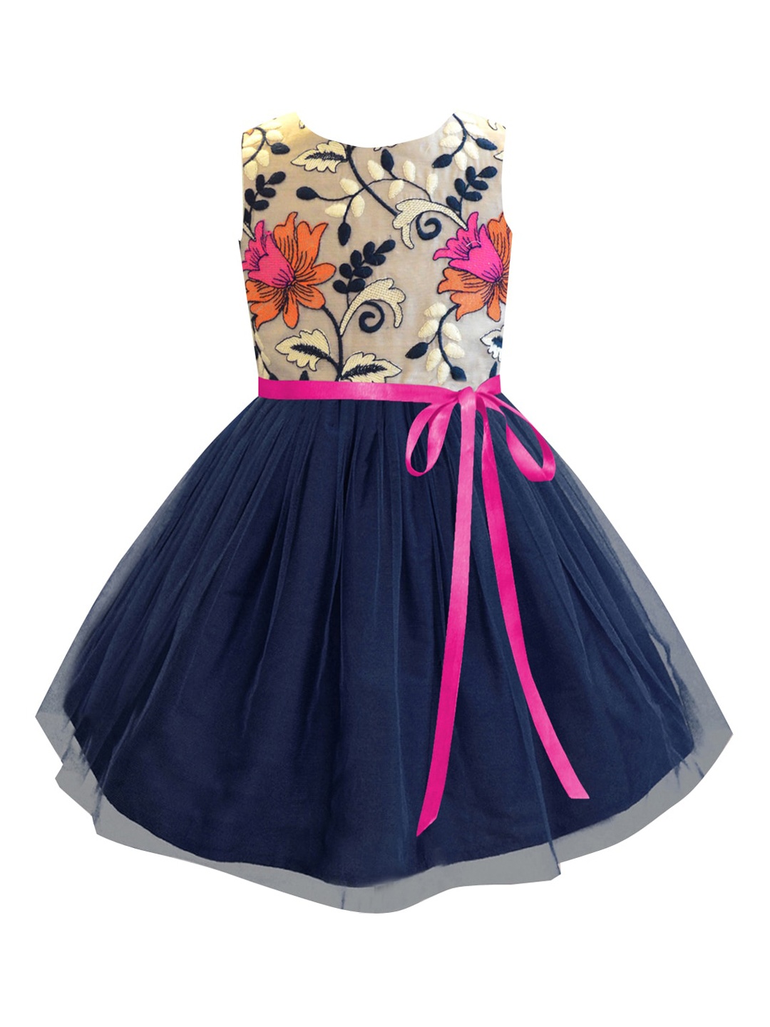 

A.T.U.N. Girls Navy Blue Floral Net Fit and Flare Dress