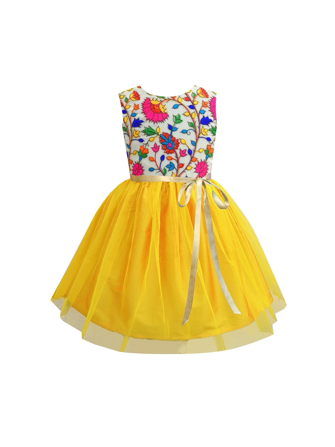 

A T U N Mustard Yellow Floral Net Dress