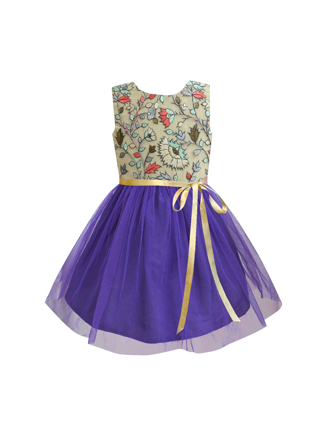 

A T U N Girls Purple Floral Embroidered Net Dress