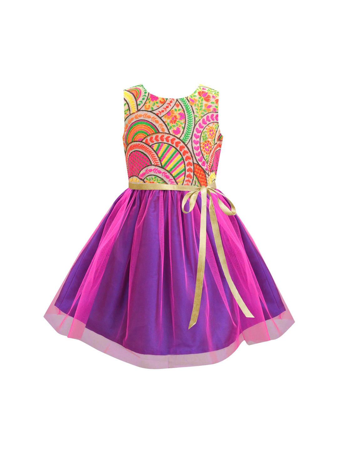 

A T U N Fuchsia & Blue Floral Embroidered Net Dress
