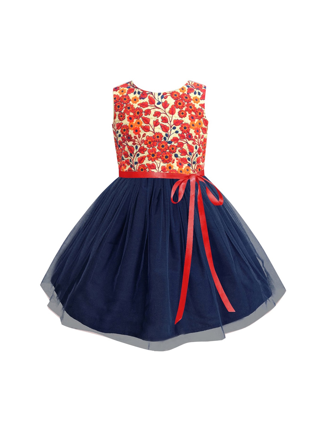 

A T U N Navy Blue Floral Net Dress