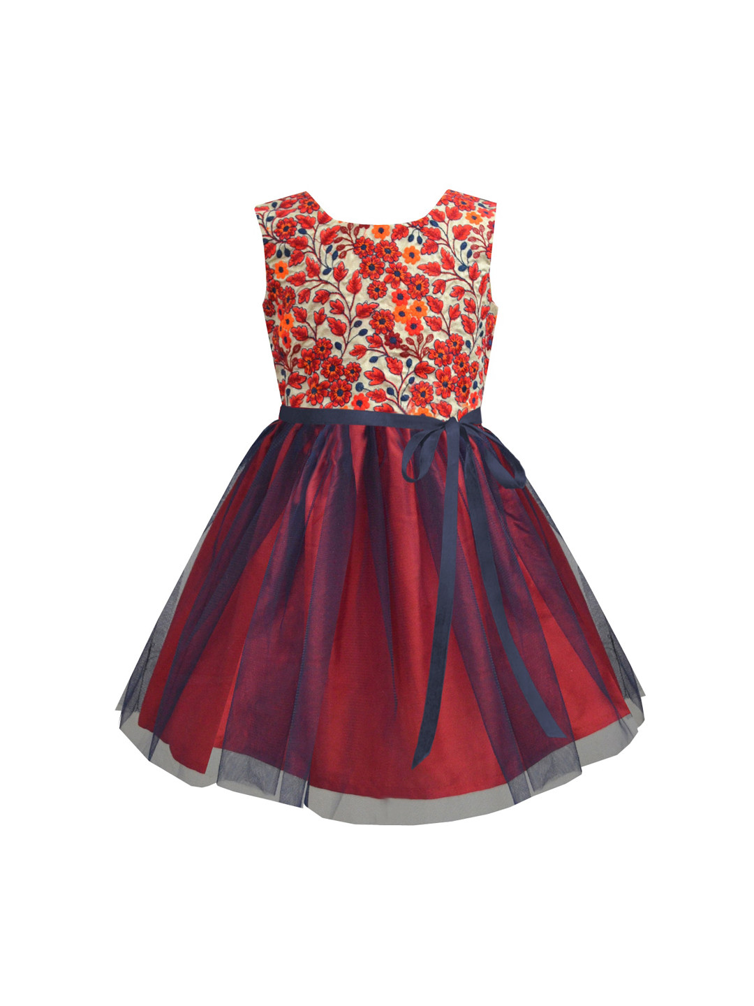 

A.T.U.N. Girls Red Floral Net Fit and Flare Dress