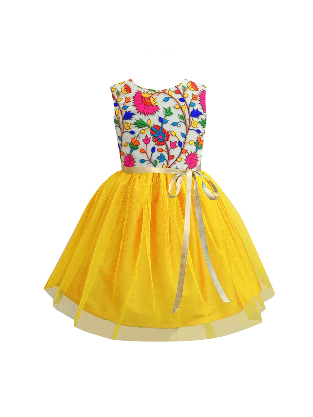 

A T U N Mustard Yellow Floral Net Dress