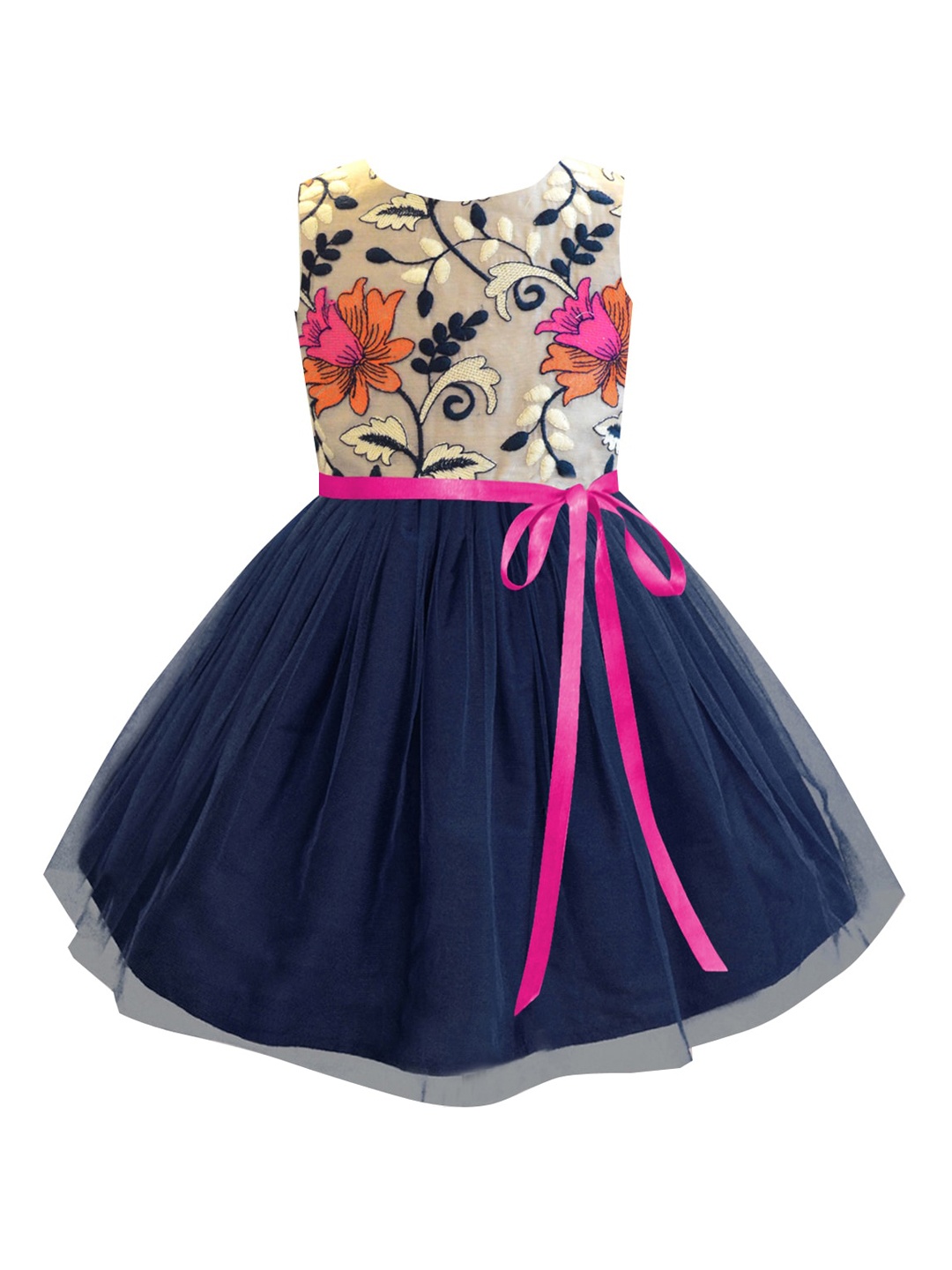 

A T U N Navy Blue Floral Net Dress