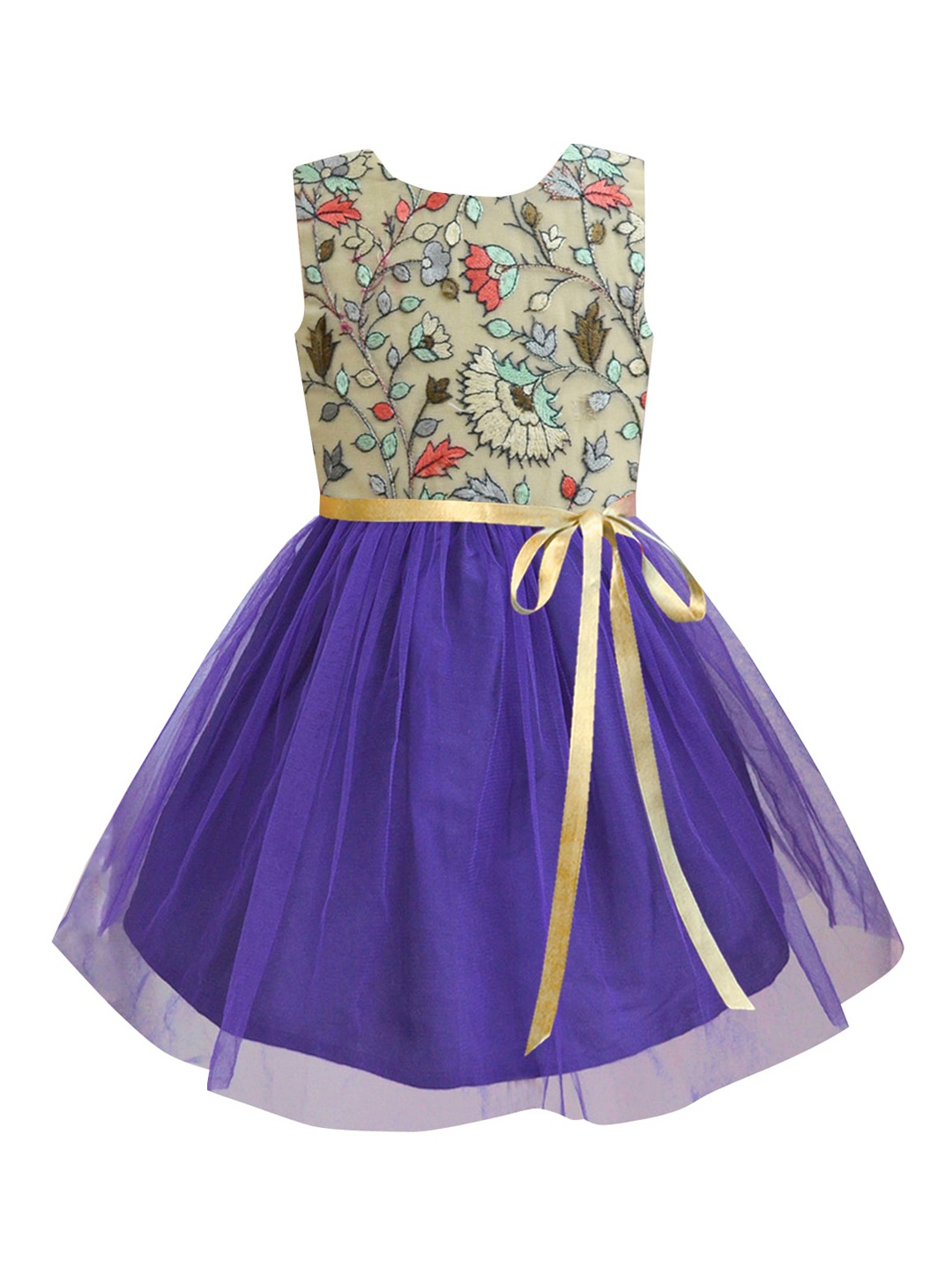 

A T U N Girls Purple Floral Embroidered Net Dress