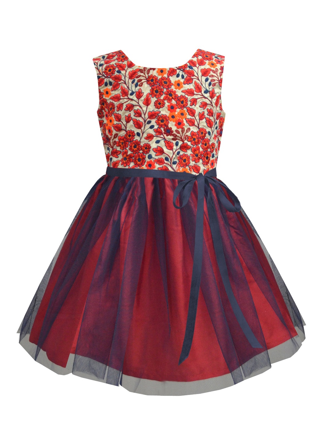 

A.T.U.N. Girls Red Floral Net Fit and Flare Dress