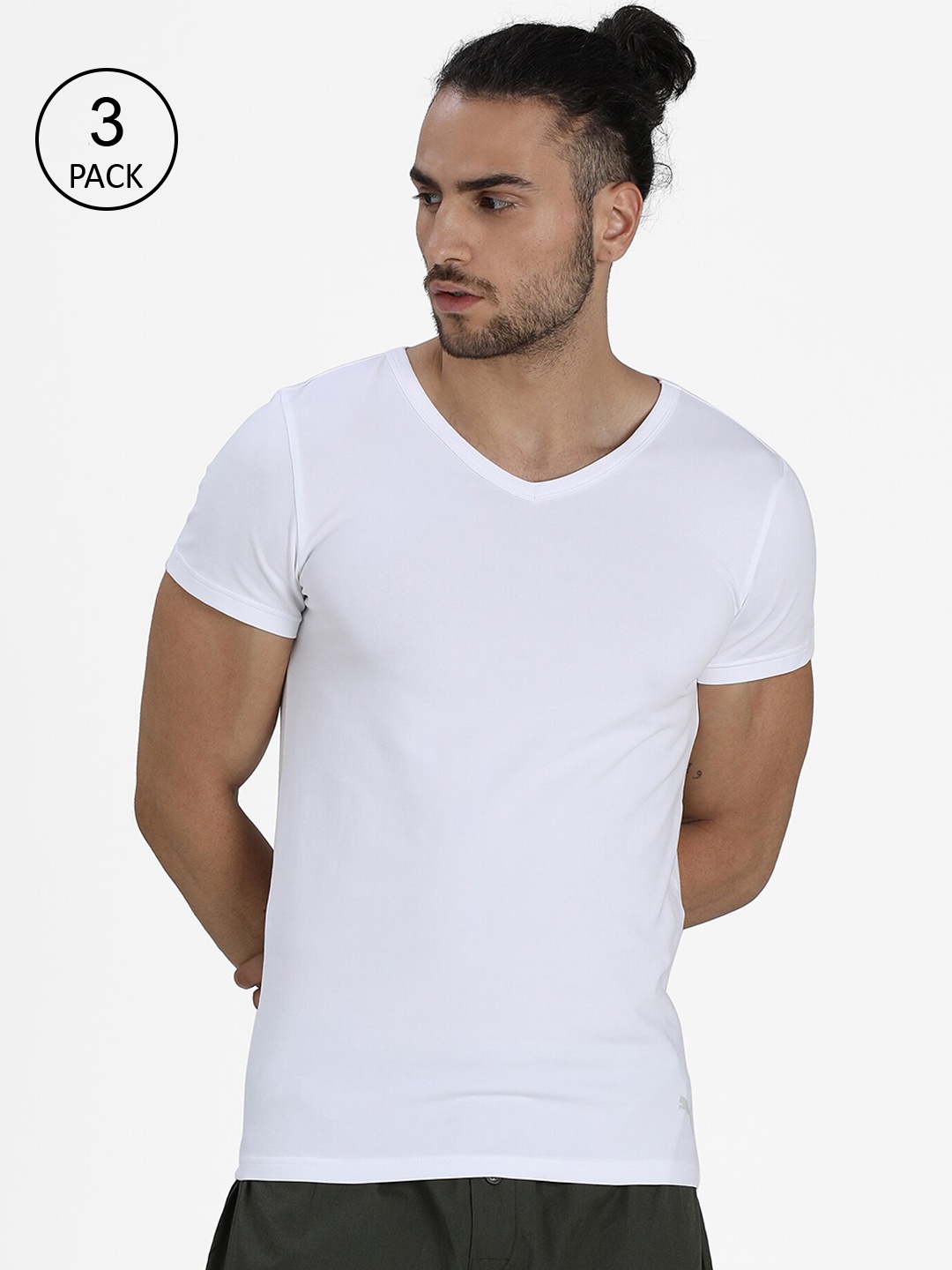 

Puma Pack Of 3 Men White Cotton Basic V-Neck Vest