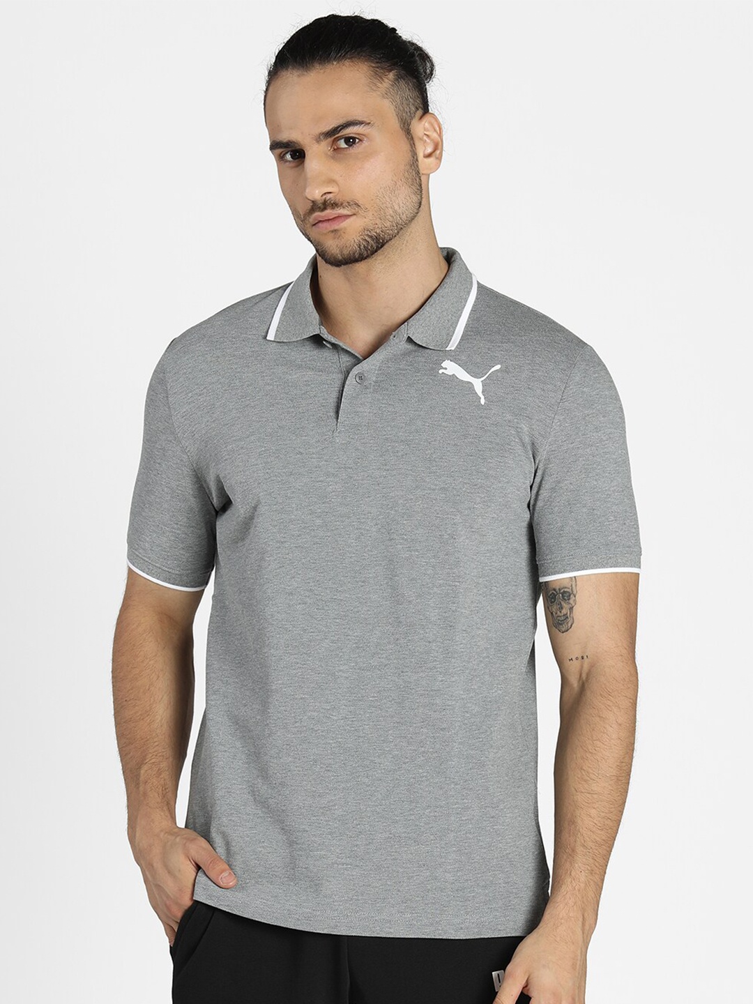 

Puma Men Grey Polo Collar Sports T-shirt