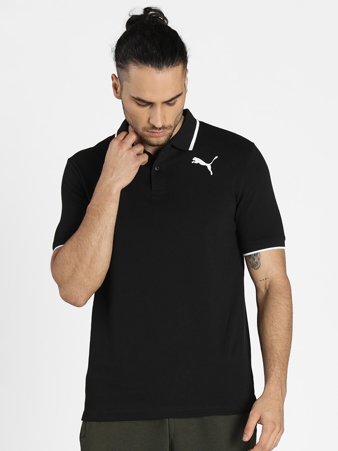 

Puma Men Black Polo Collar Running T-shirt