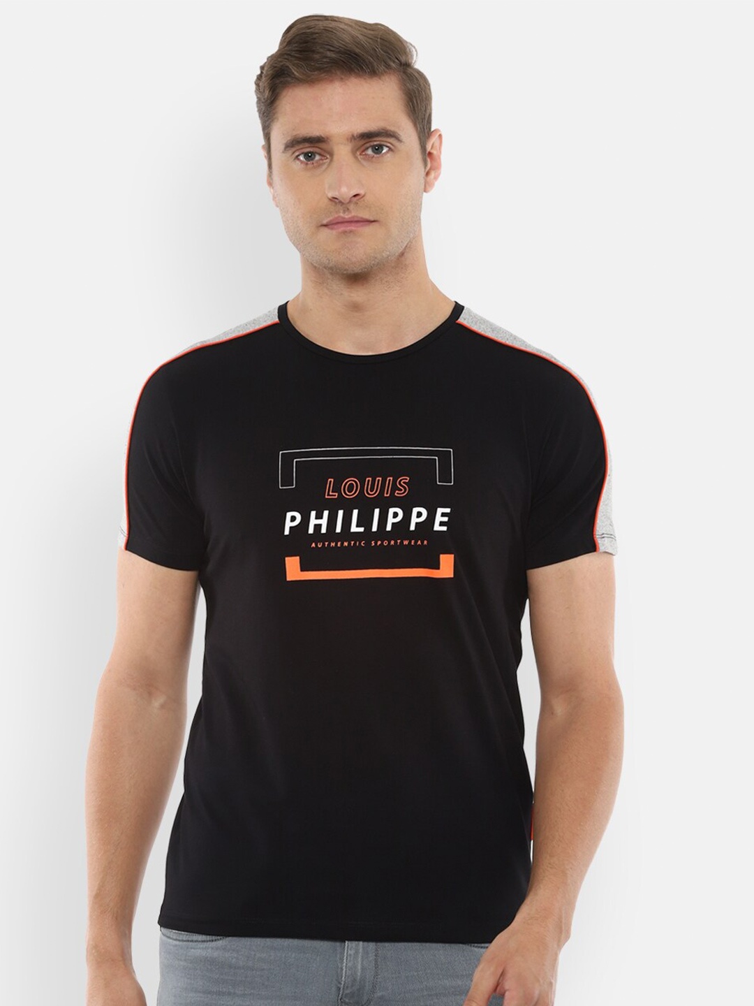 

Louis Philippe Sport Men Black Brand Logo Printed Slim Fit T-shirt