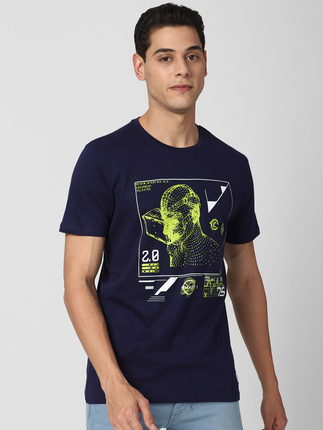 

Peter England Casuals Men Navy Blue Printed Pockets Slim Fit T-shirt