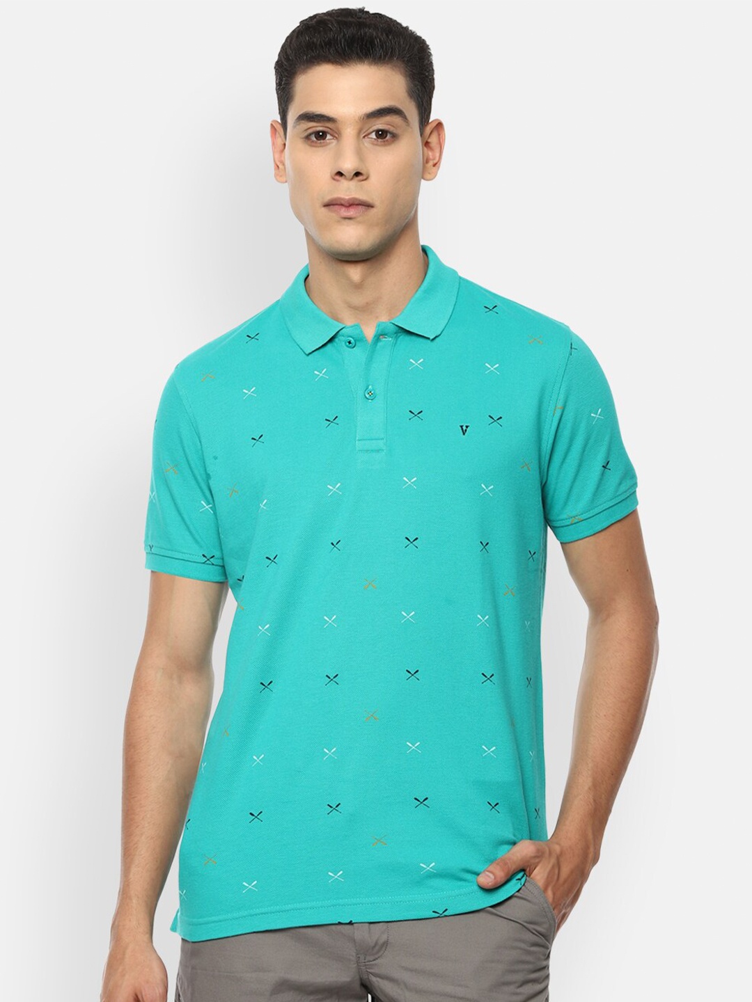 

Van Heusen Sport Men Blue & Black Printed Polo Collar Pure Cotton T-shirt