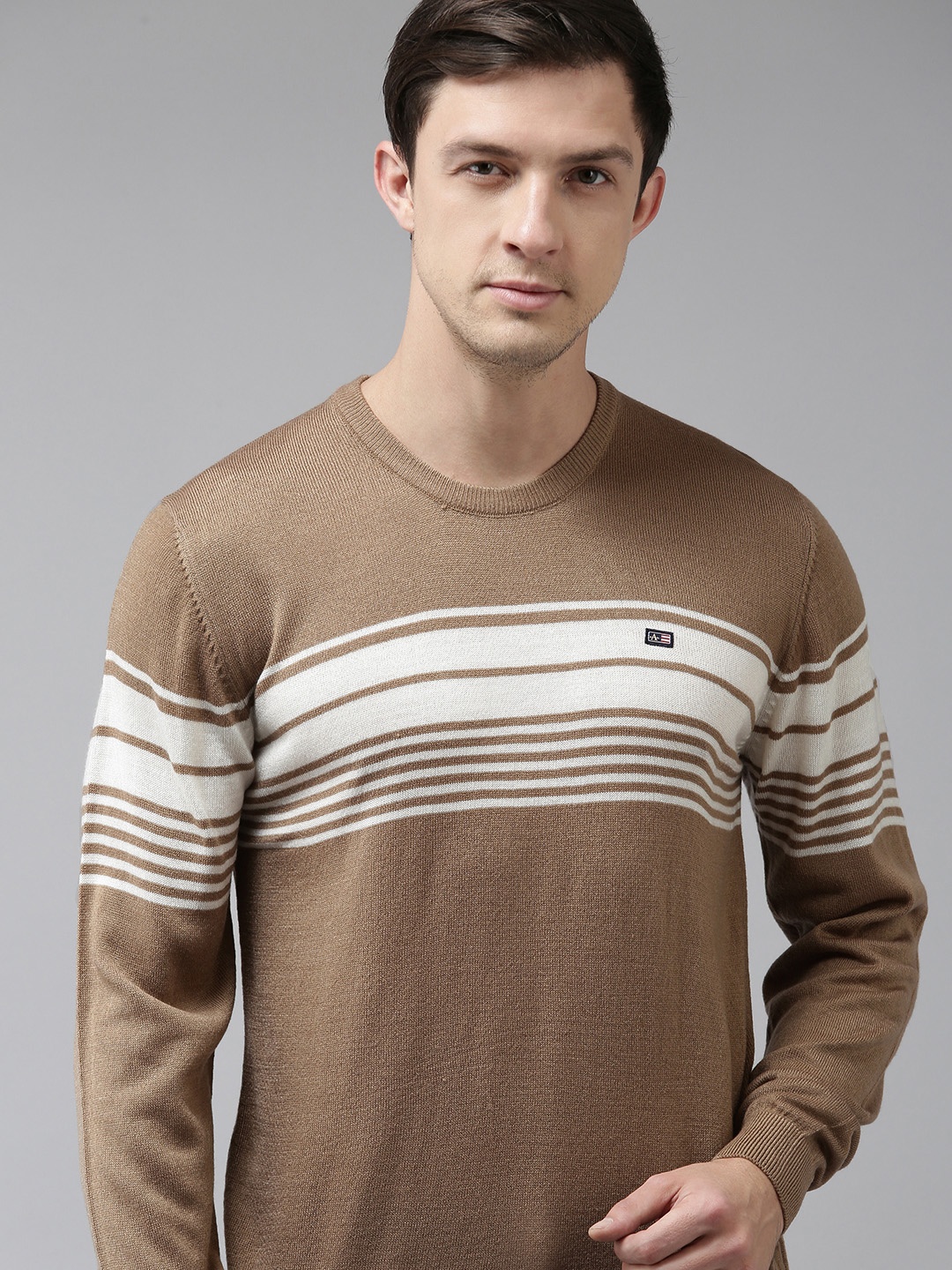 

Arrow Men Beige Engineered Striped Acrylic Pullover