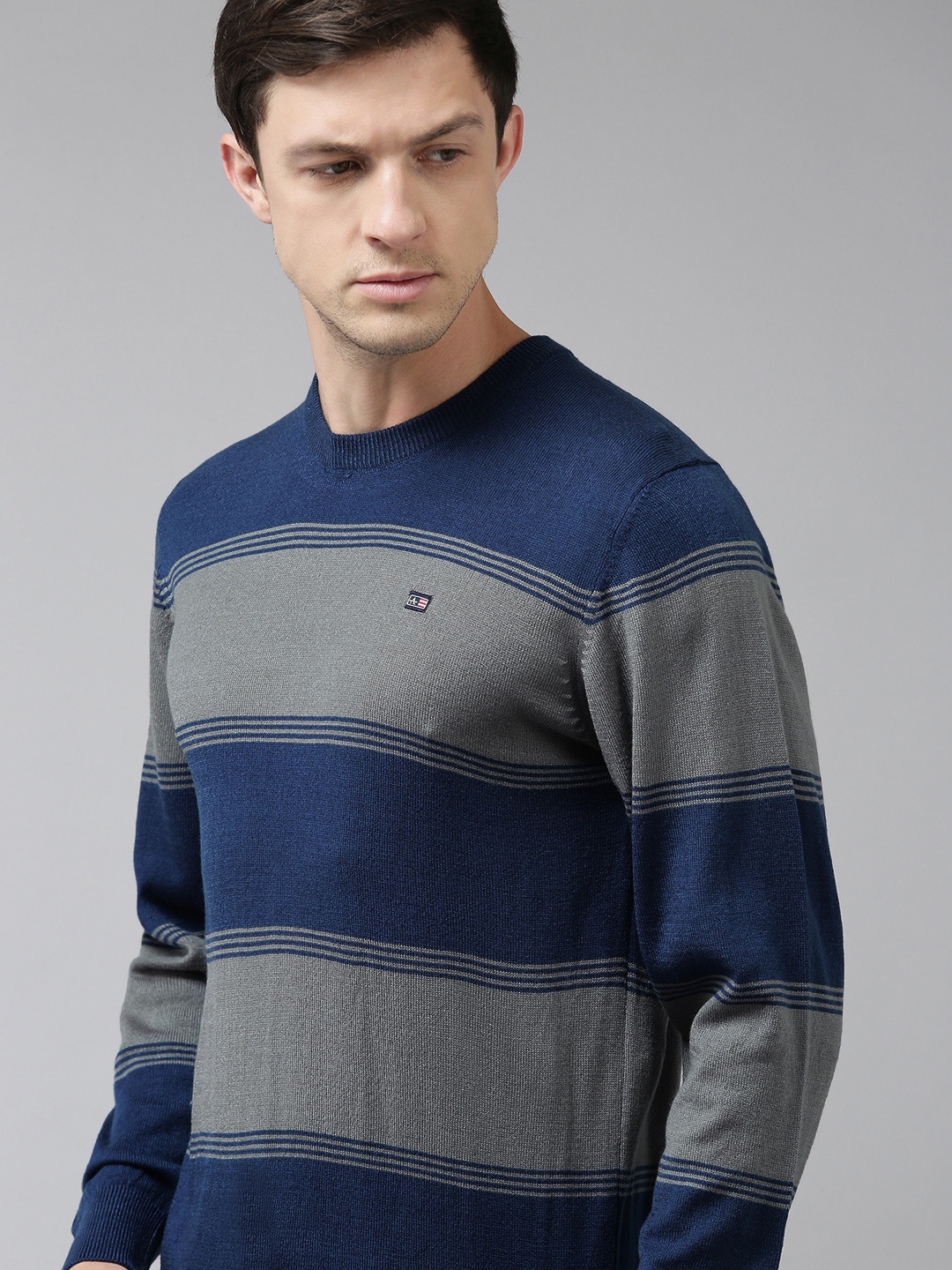 

Arrow Men Blue & Grey Striped Pullover Sweater