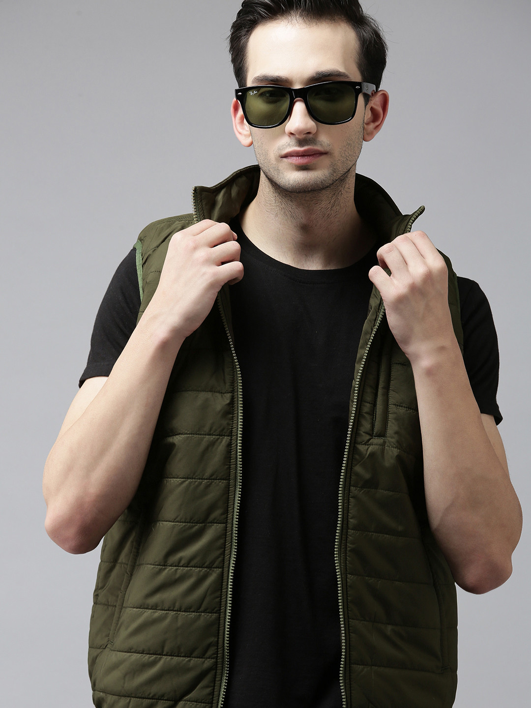 

Arrow Men Olive Green Mock Collared Solid Padded Jacket