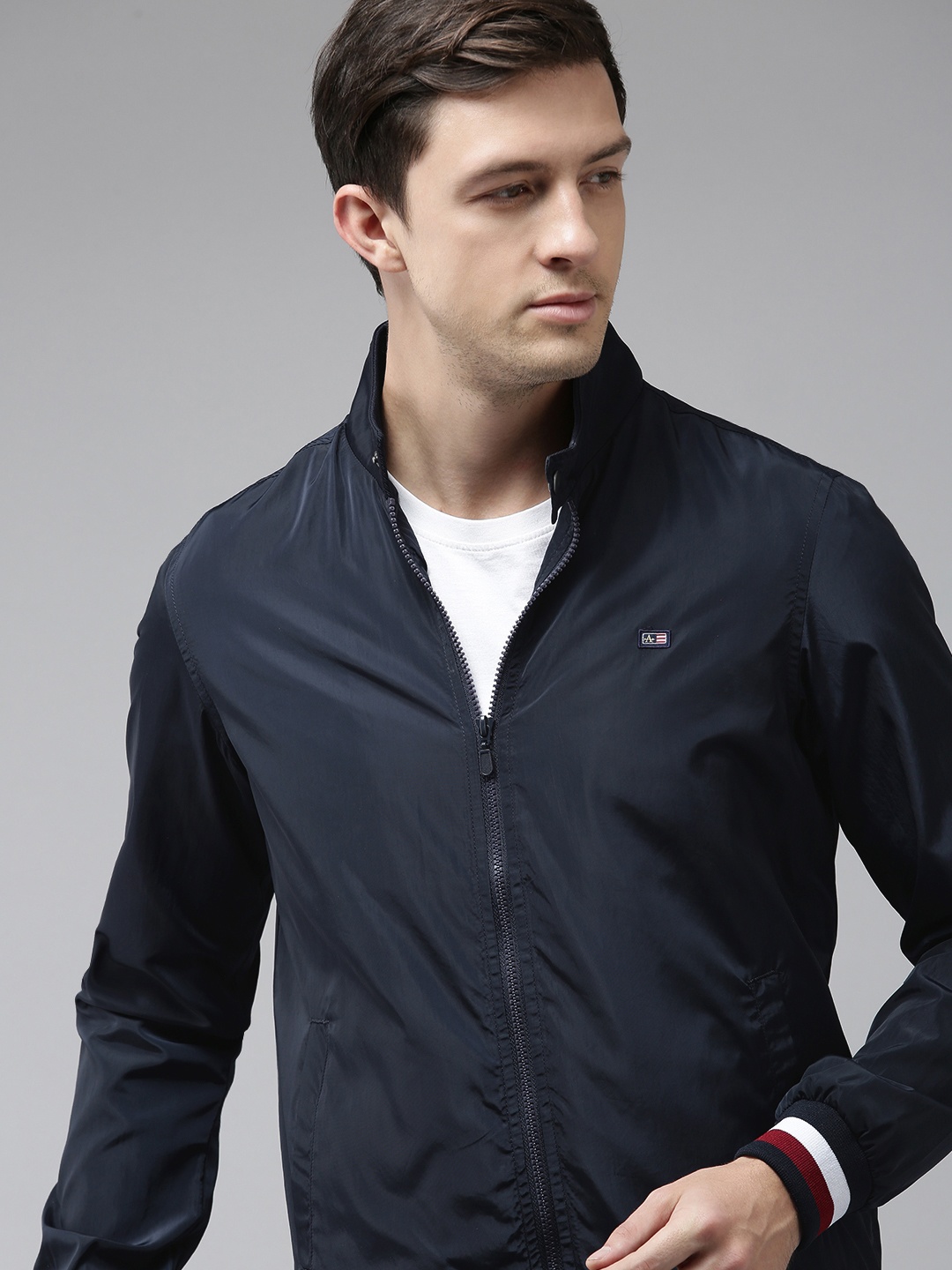 

Arrow Men Navy Blue Solid Sporty Jacket