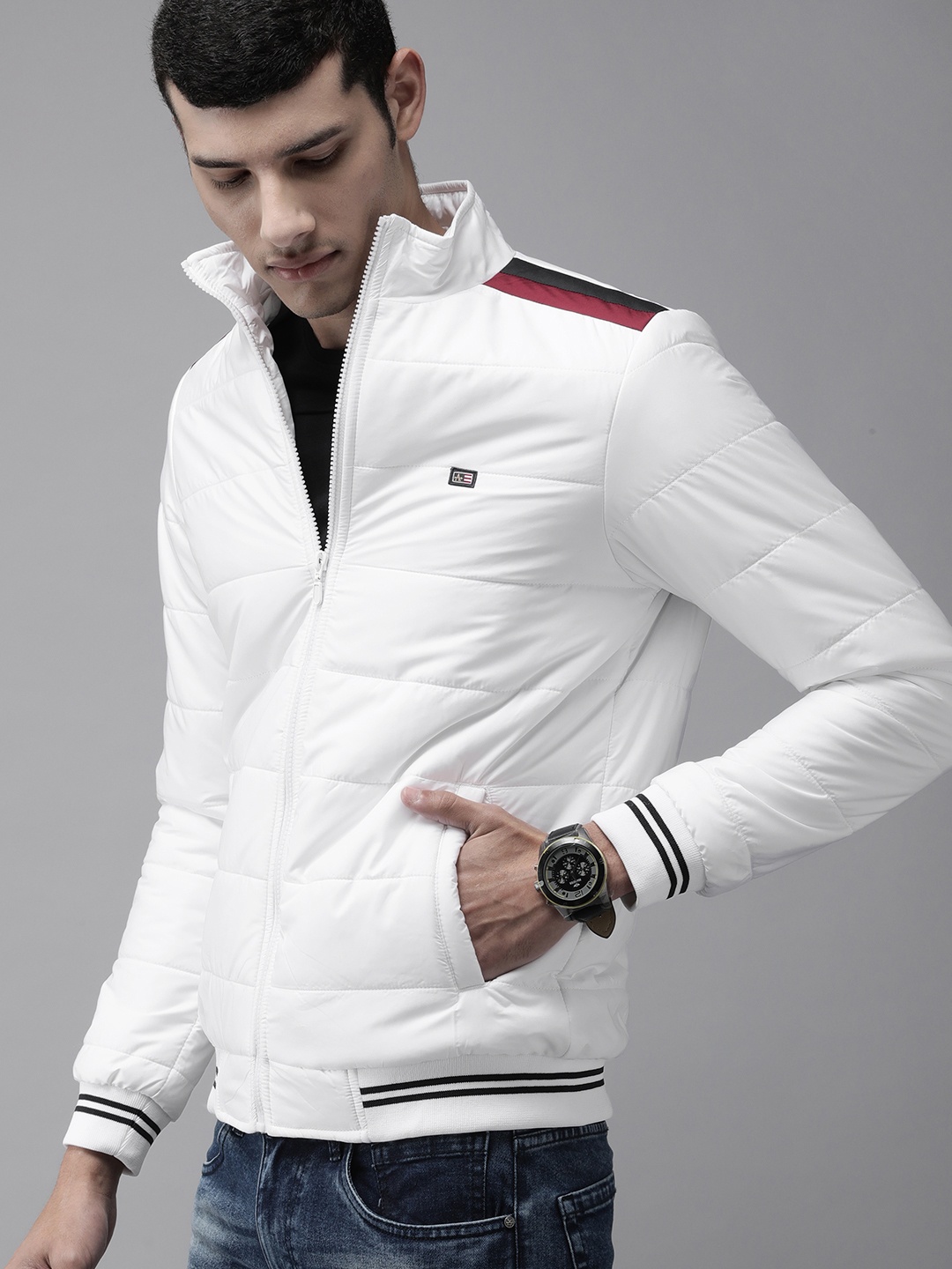 

Arrow Men White Solid Puffer Jacket