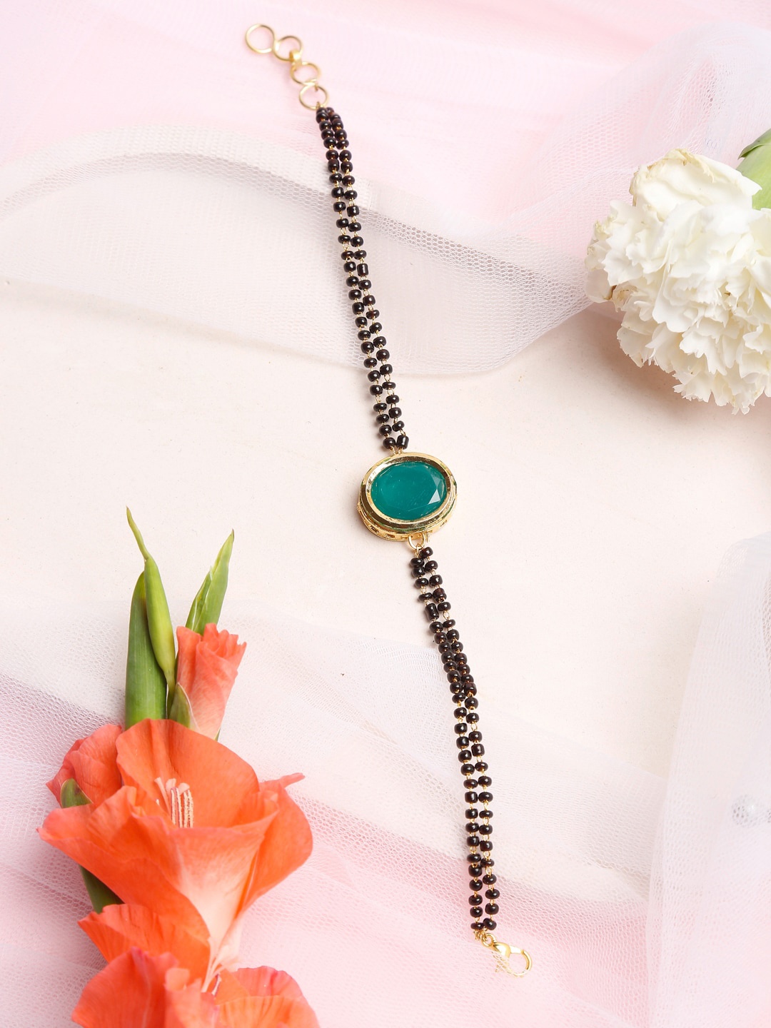 

Ruby Raang Black Gold-Plated Kundan Mangalsutra Bracelet