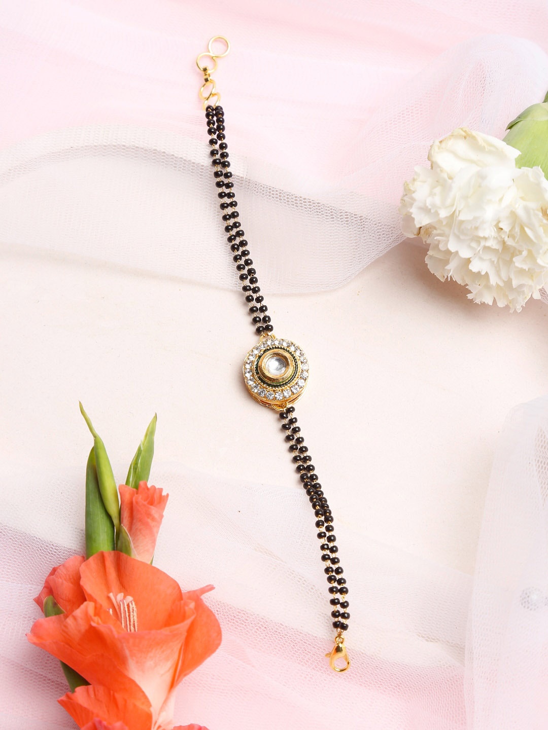 

Ruby Raang Women Black & Gold-Plated Kundan Mangalsutra Bracelet