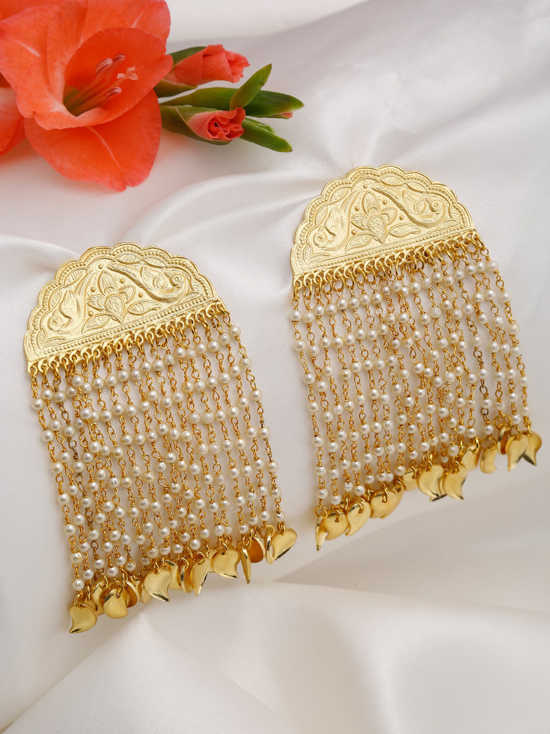 

Ruby Raang Gold-Toned & White Contemporary Jhumkas Earrings