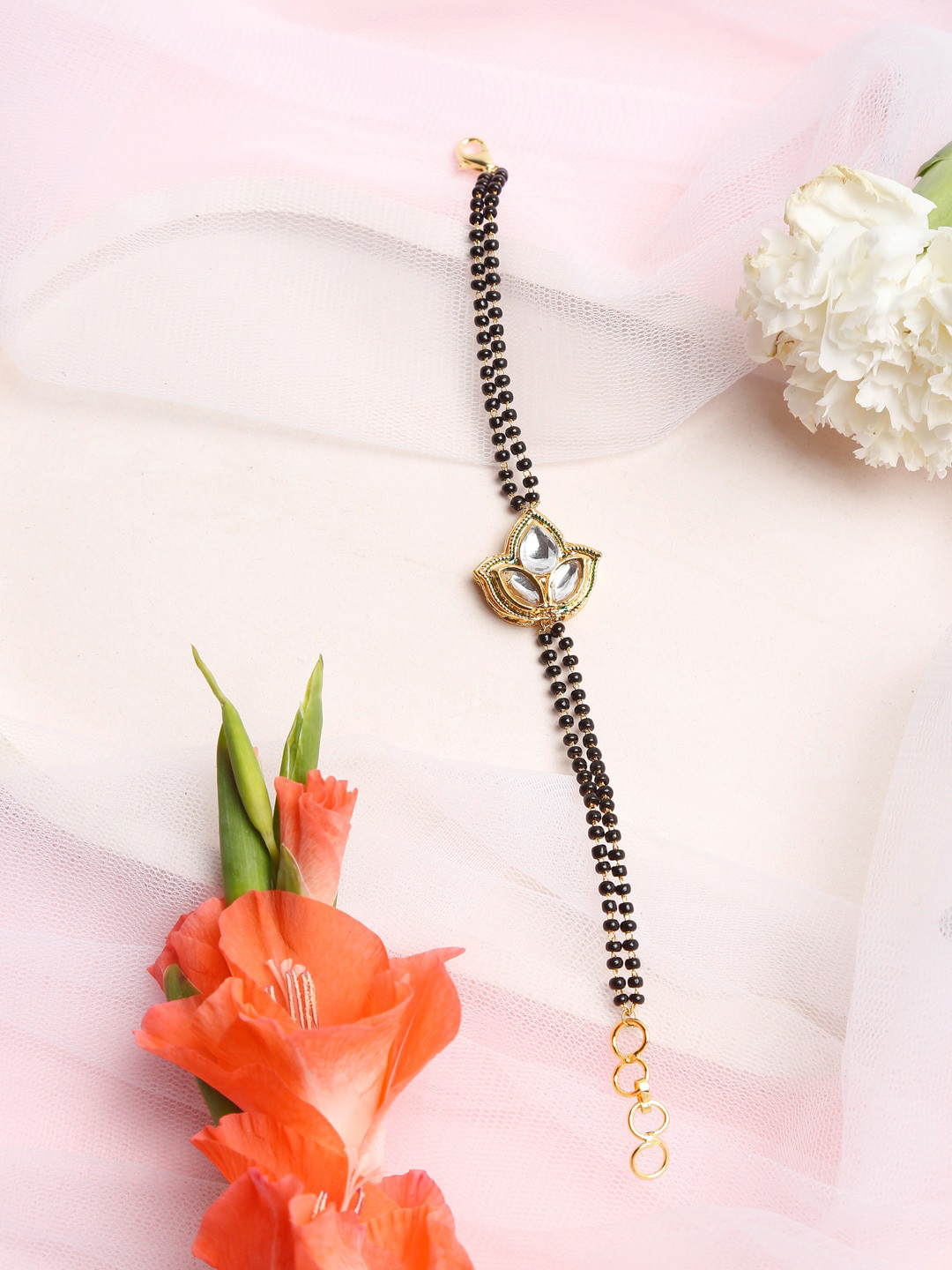 

Ruby Raang Black &Gold-toned Kundan Mangalsutra Bracelet