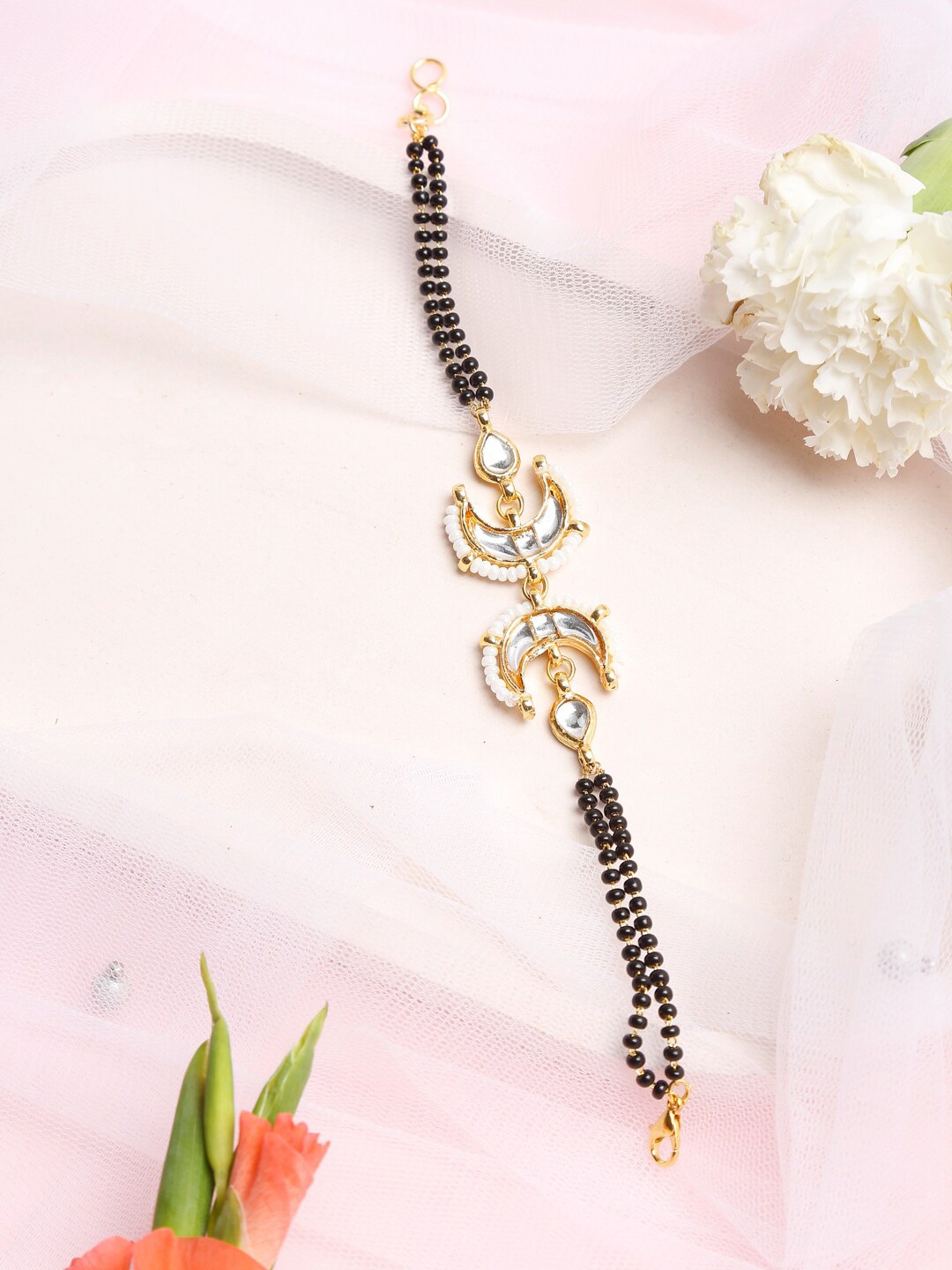 

Ruby Raang Woman Black & Gold-Toned Multistrand Mangalsutra Bracelet