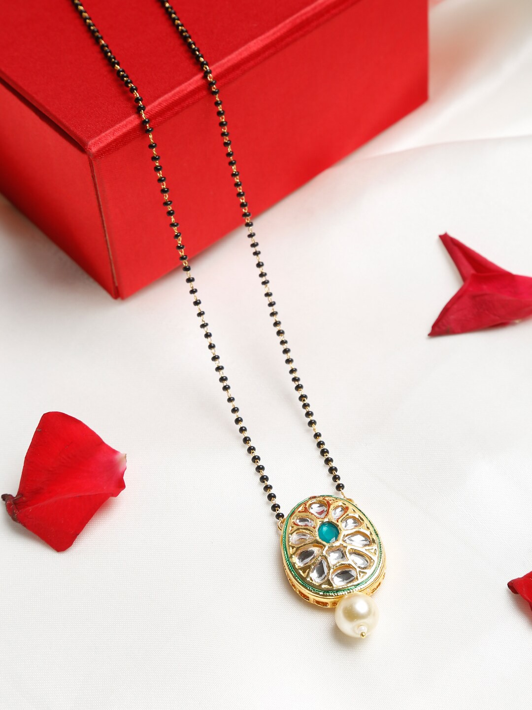 

Ruby Raang Black Gold-Plated Kundan Mangalsutra