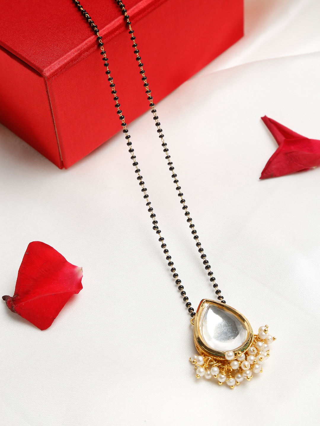 

Ruby Raang Gold-Plated White & Black Kundan-Studded & Beaded Mangalsutra