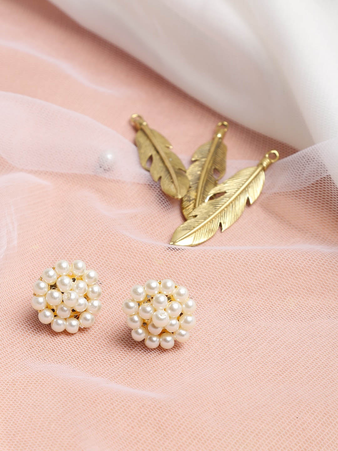 

Ruby Raang White & Gold-Toned Pearl Circular Stud Earrings