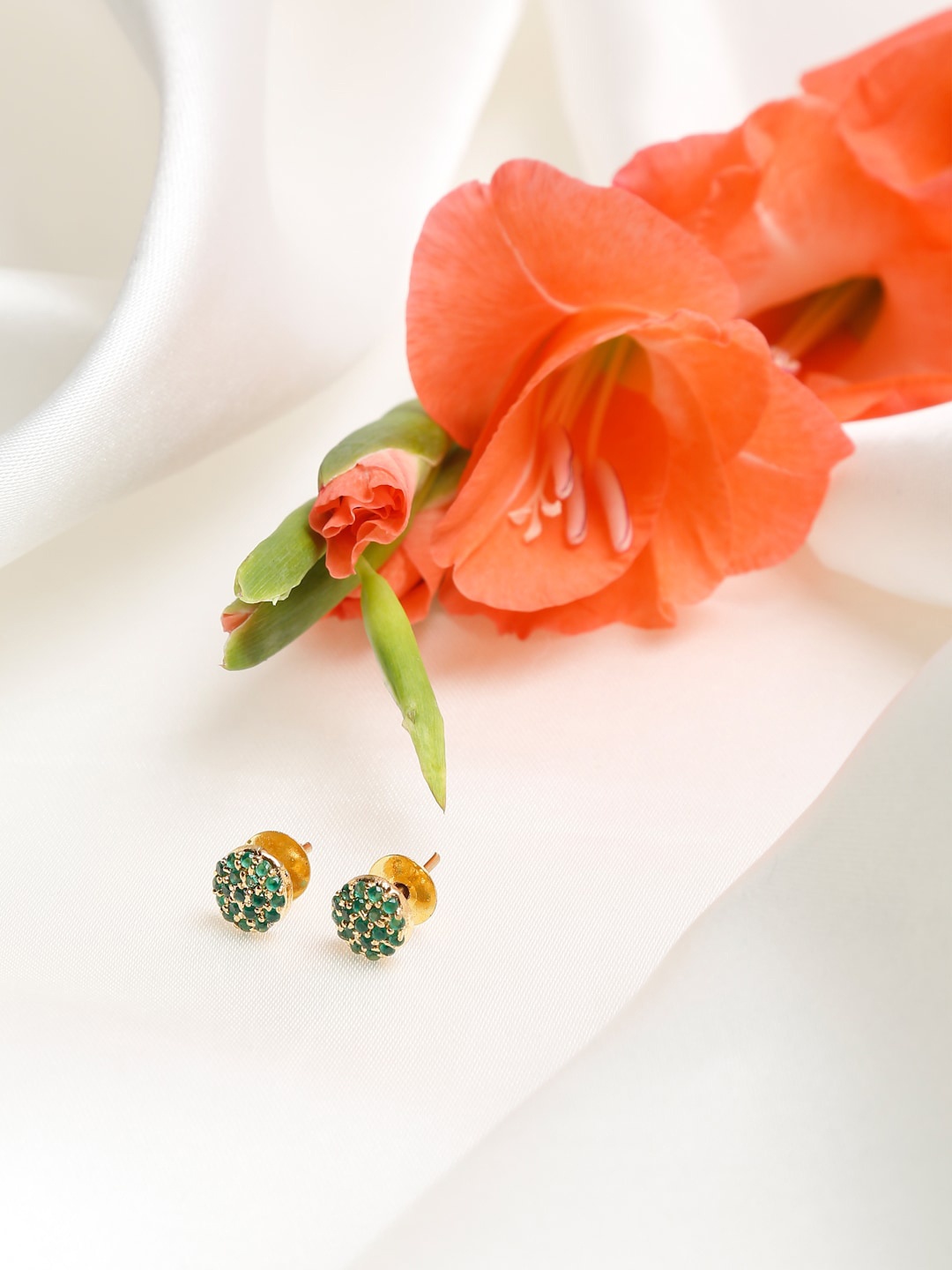 

Ruby Raang Green & Gold-Toned Contemporary Studs Earrings