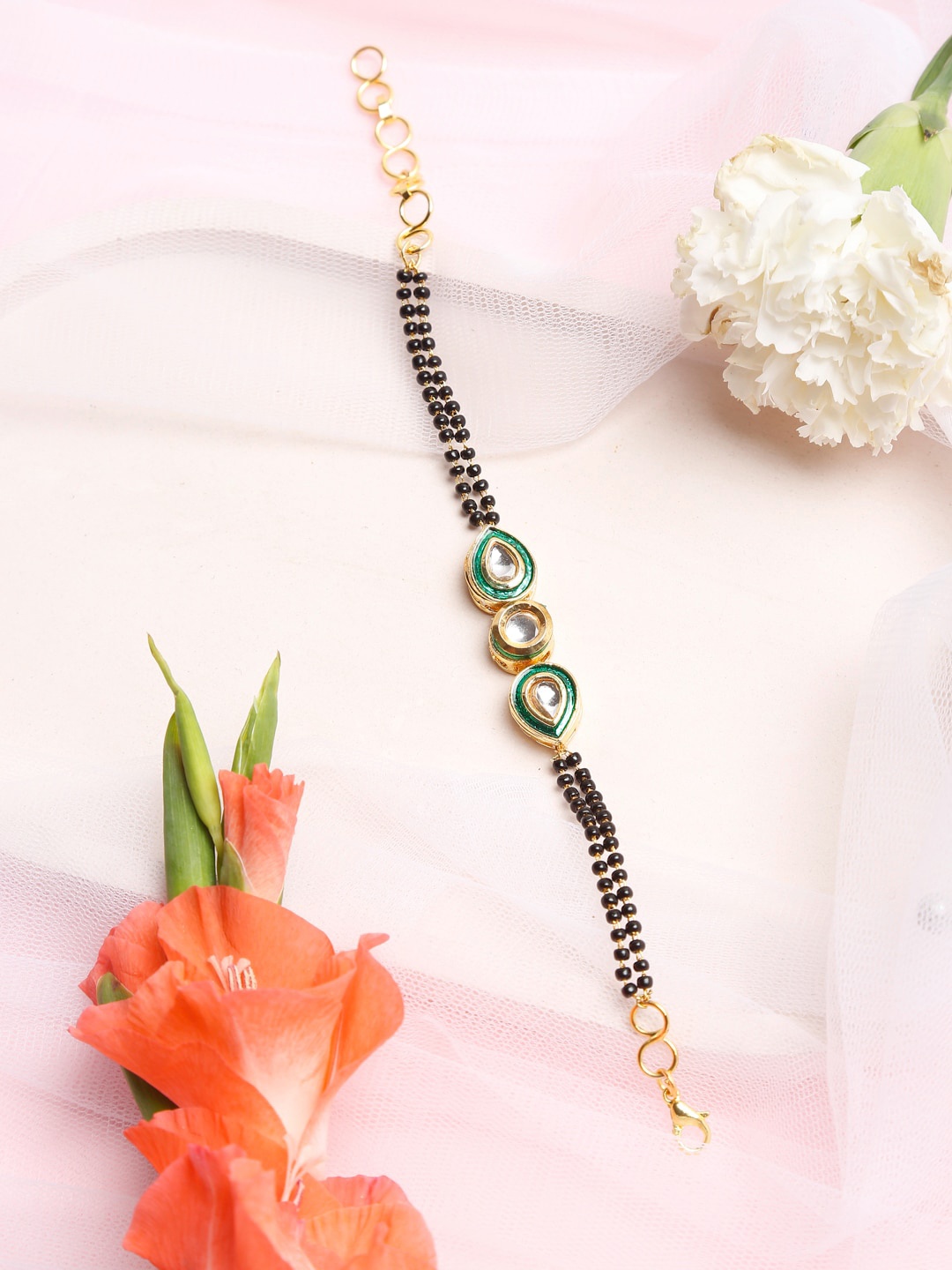 

Ruby Raang Black Gold-Plated Kundan Bracelet Mangalsutra