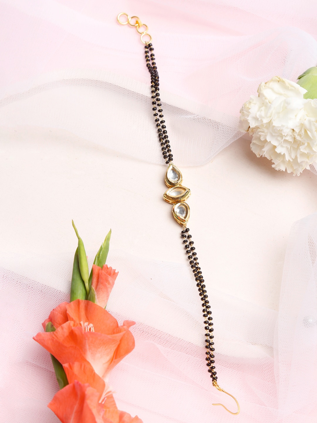 

Ruby Raang Women Black & Gold-Plated Kundan Mangalsutra Bracelet