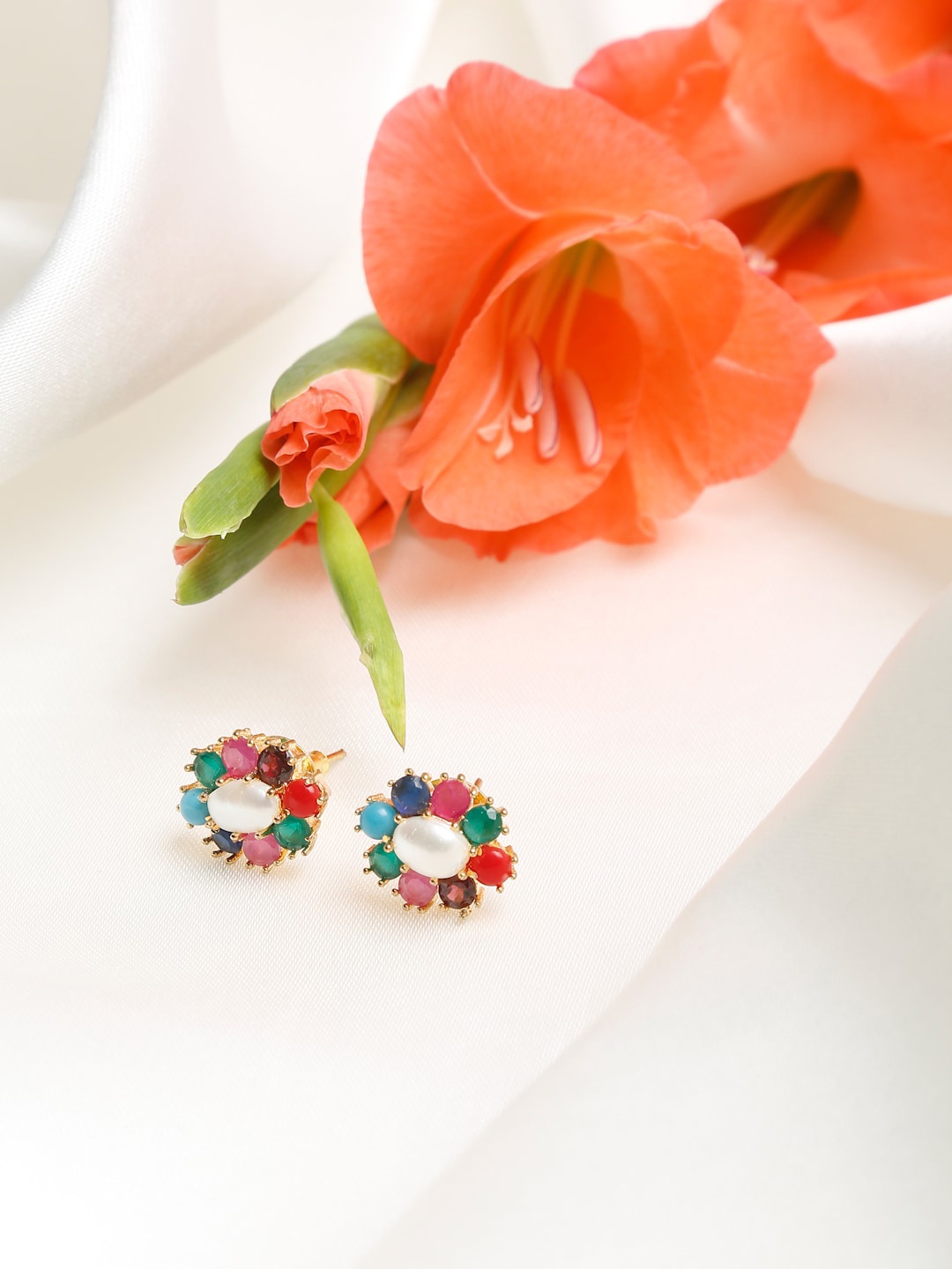 

Ruby Raang Multicoloured & Gold-Toned Contemporary Studs Earrings, Multi