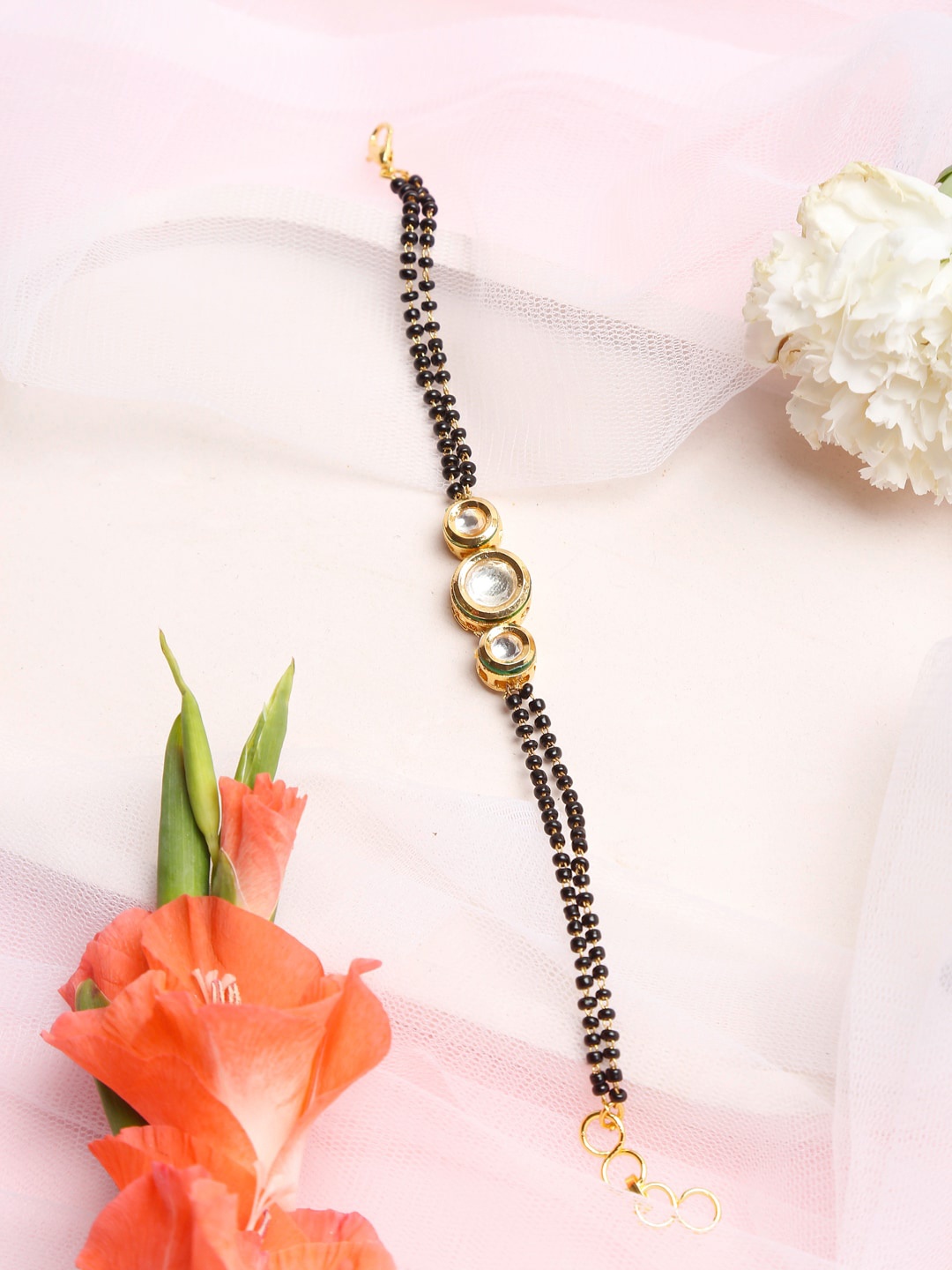 

Ruby Raang Black & Gold-toned Kundan Mangalsutra Bracelet