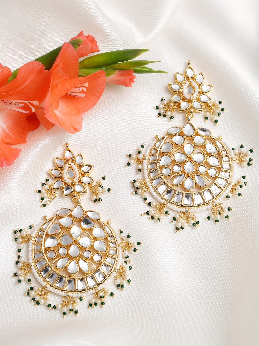 

Ruby Raang Green Contemporary Chandbalis Earrings