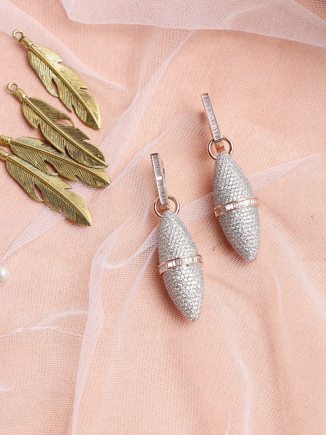

Ruby Raang Rose Gold-Plated Silver-Toned Contemporary Drop Earrings