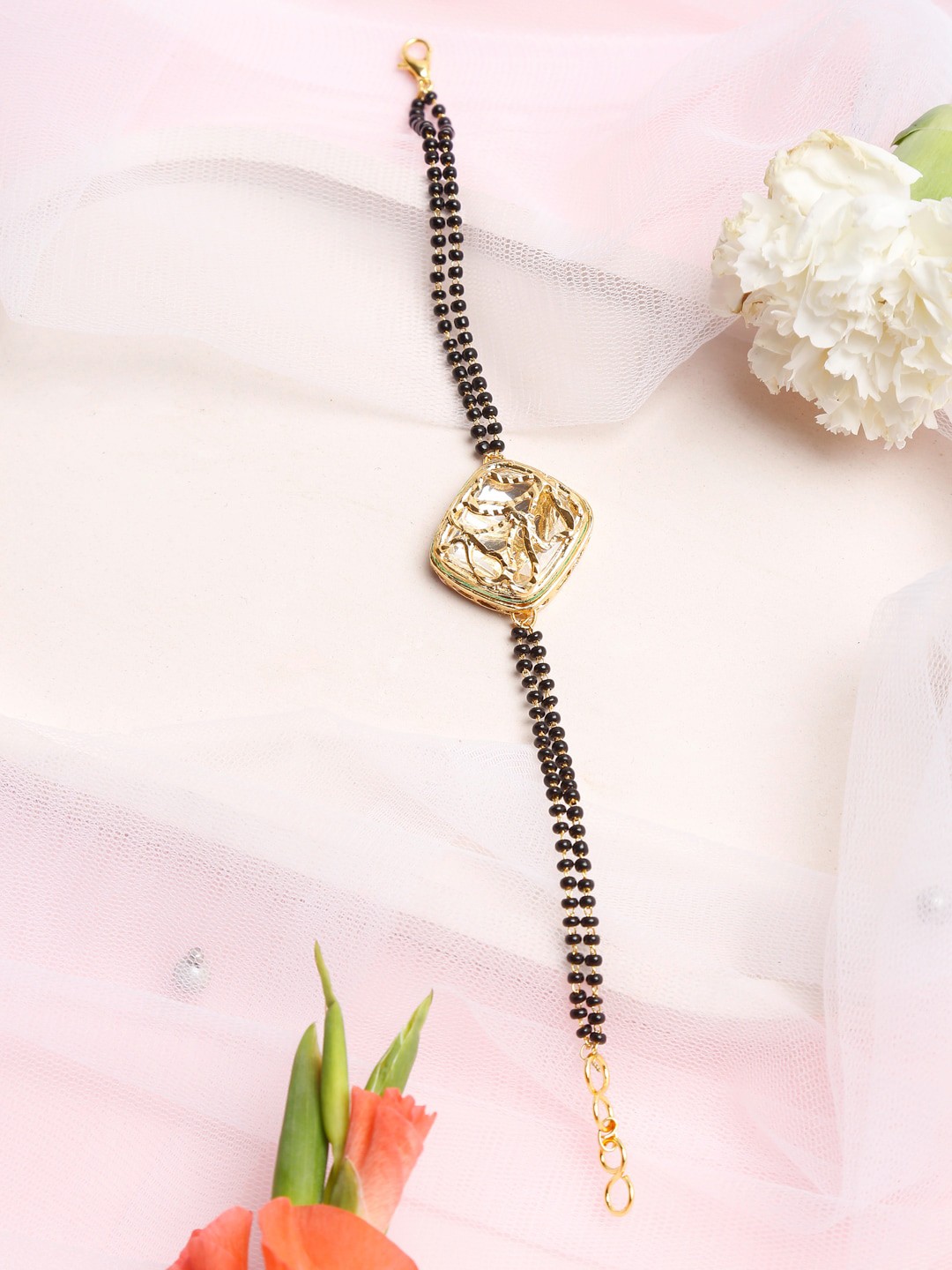 

Ruby Raang Women Black & Gold-Plated Kundan Mangalsutra Bracelet