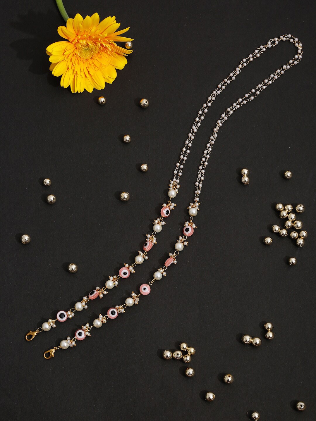 

Ruby Raang Pink & Gold-Toned Evil Eye Beaded Mask Chain