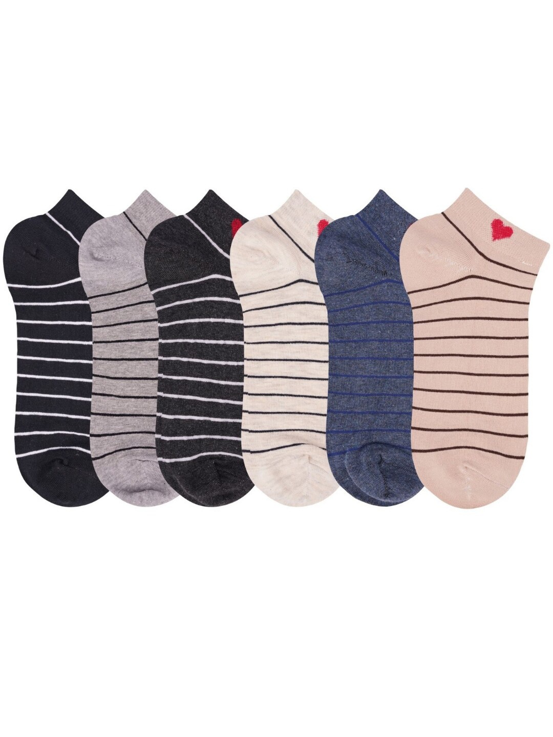 

N2S NEXT2SKIN Women Pack Of 6 Striped Cotton Ankle-Length Socks, Pink