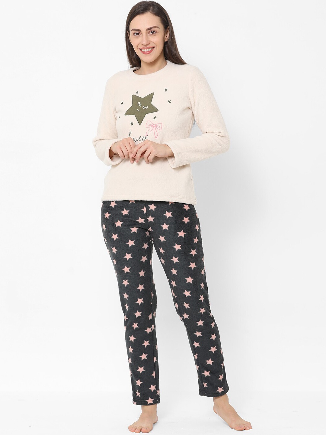 

Sweet Dreams Women Off- White & Black Night suit