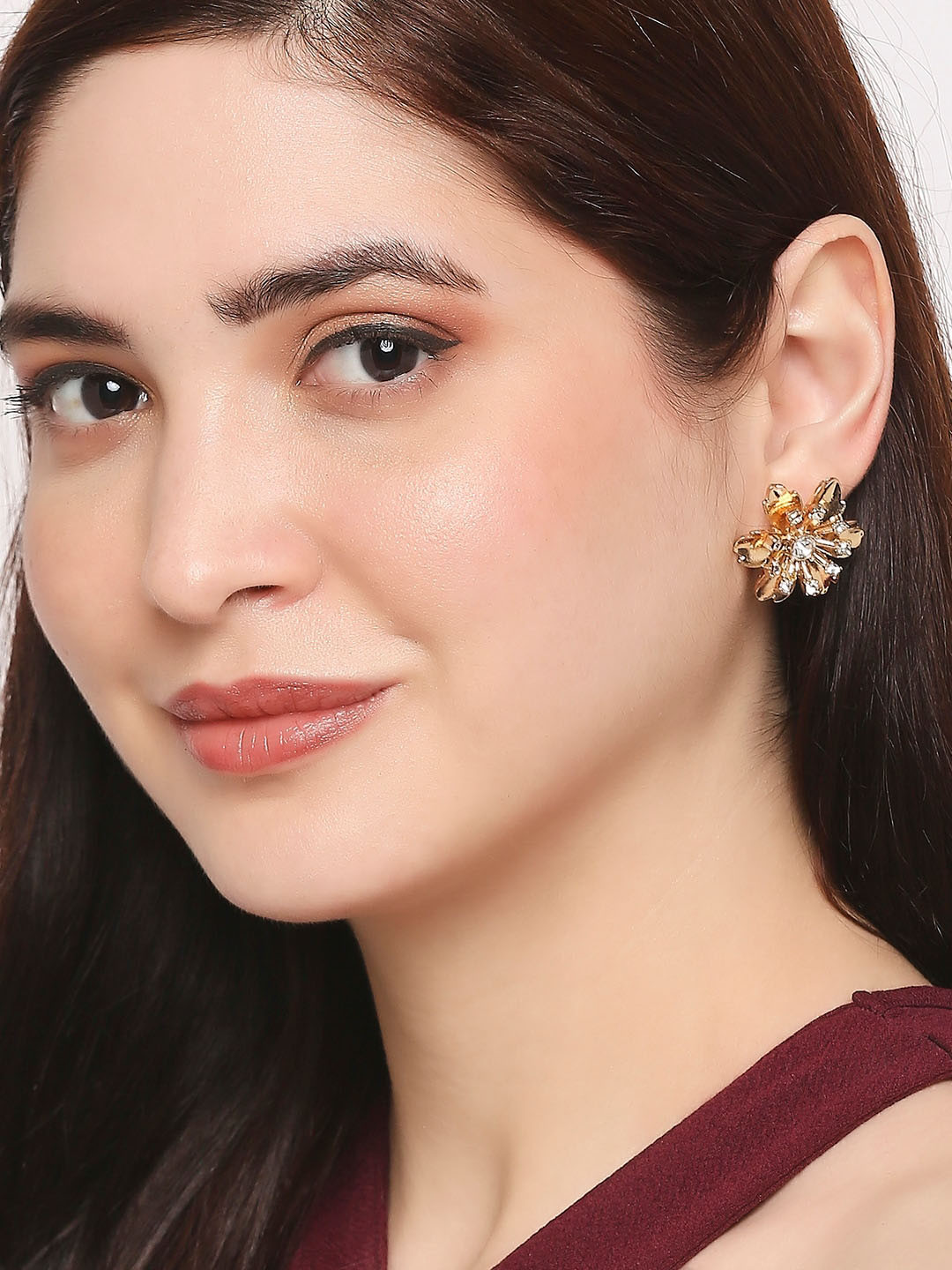 

BELLEZIYA Gold-Toned Floral Stud Earrings