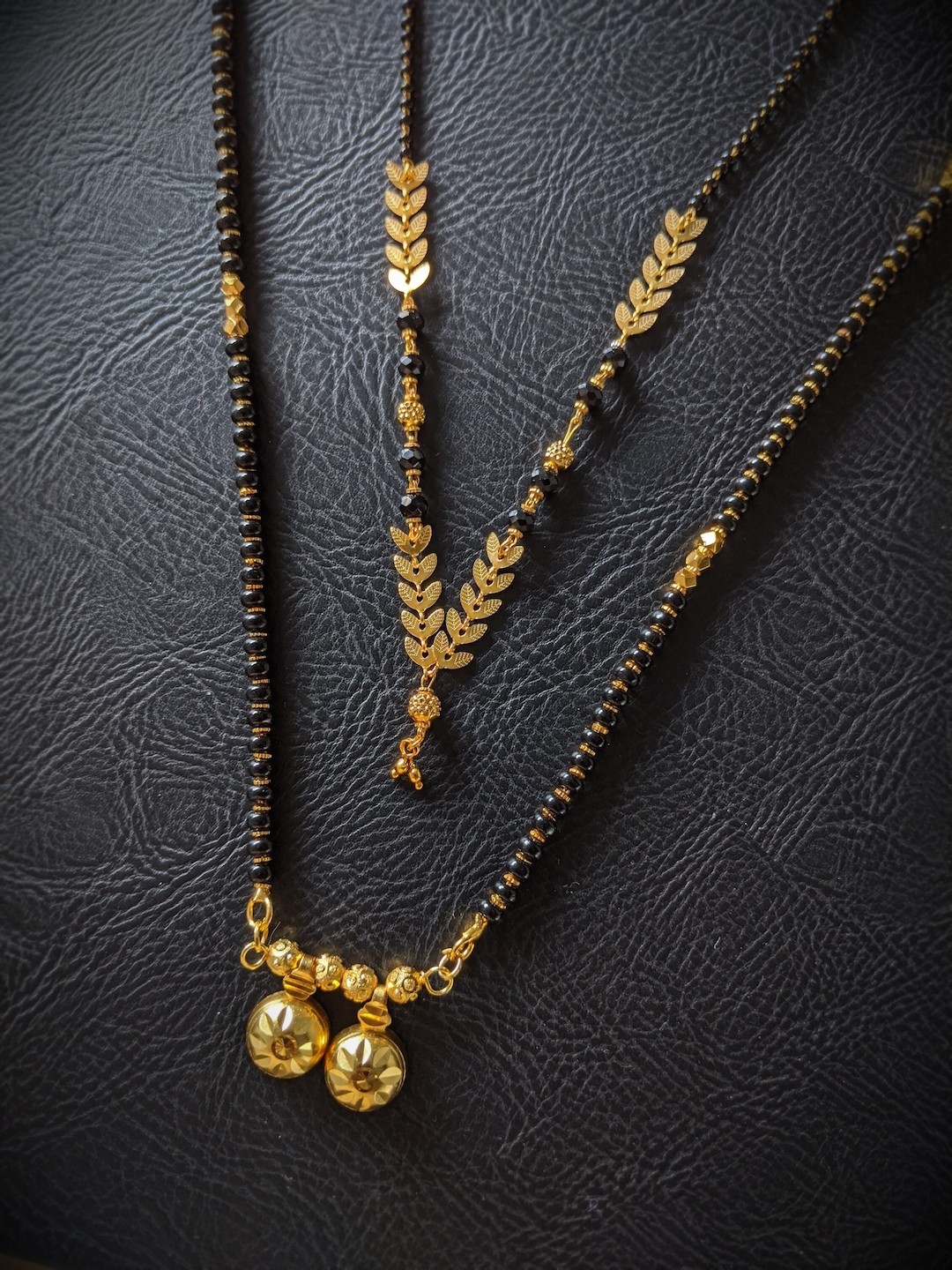 

Digital Dress Room Set Of 2 Gold-Plated Black Beaded Mangalsutra