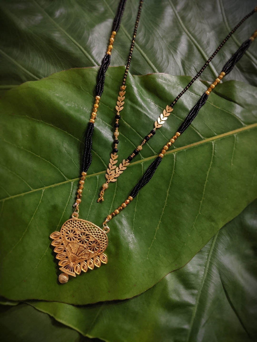 

Digital Dress Room Women Set Of 2 Gold-Plated & Black Beaded Mangalsutra