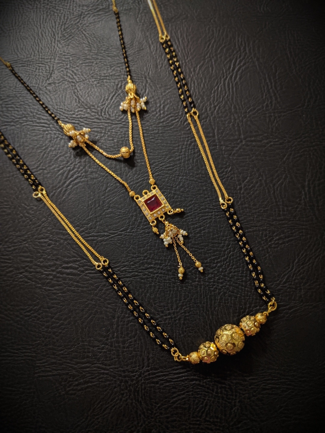 

Digital Dress Room Set Of 2 Gold-Plated White & Black CZ-Studded & Beaded Mangalsutra