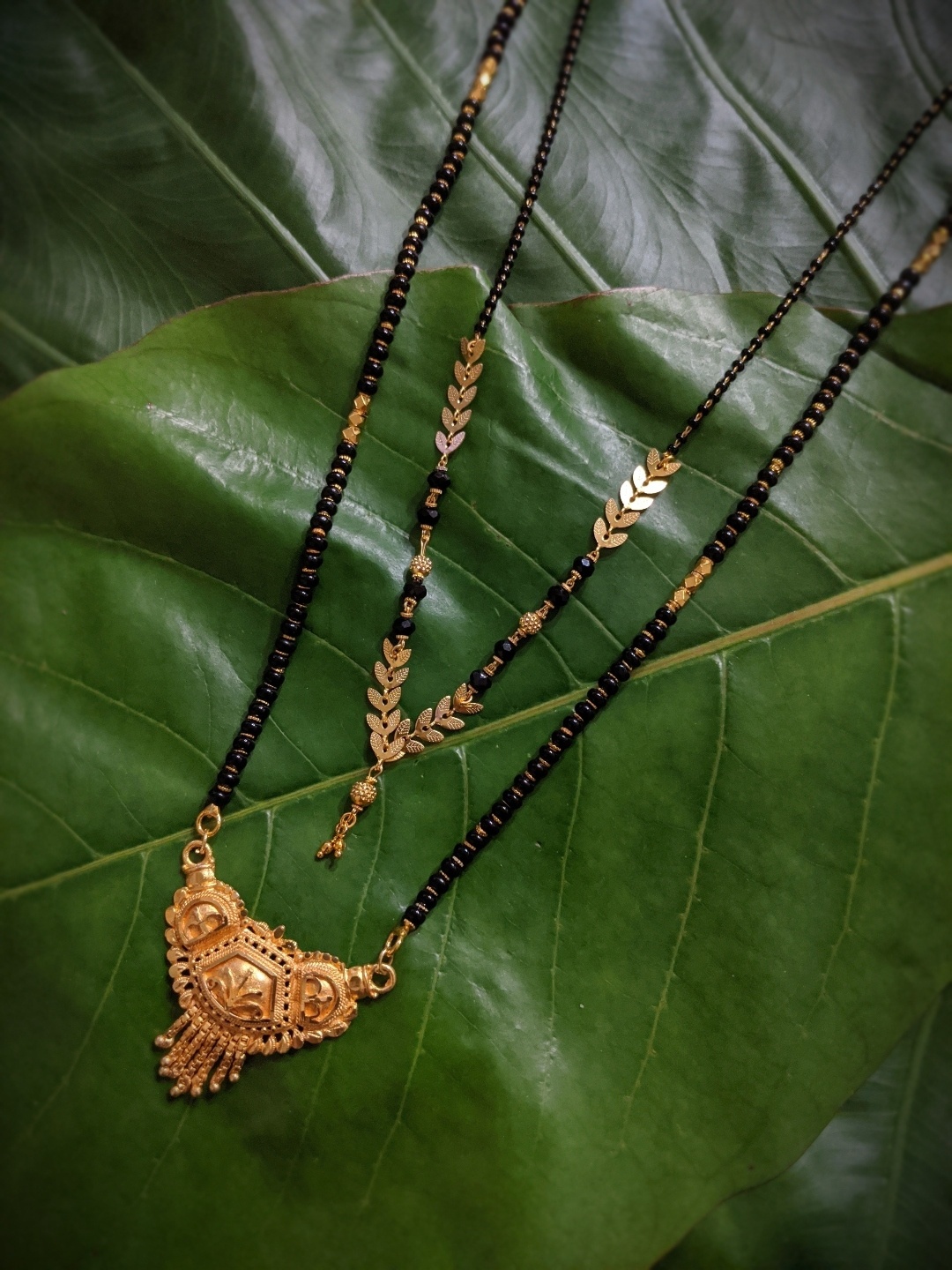 

Digital Dress Room Set Of 2 Gold-Plated Black Beaded Mangalsutra